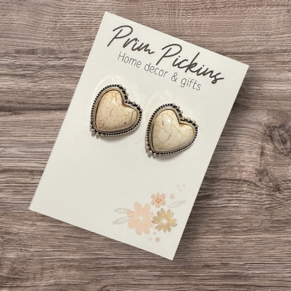 ⭐️ 2/$20 earrings⭐️ 
Heart-Shaped Cream marbled stone western boho rodeo
